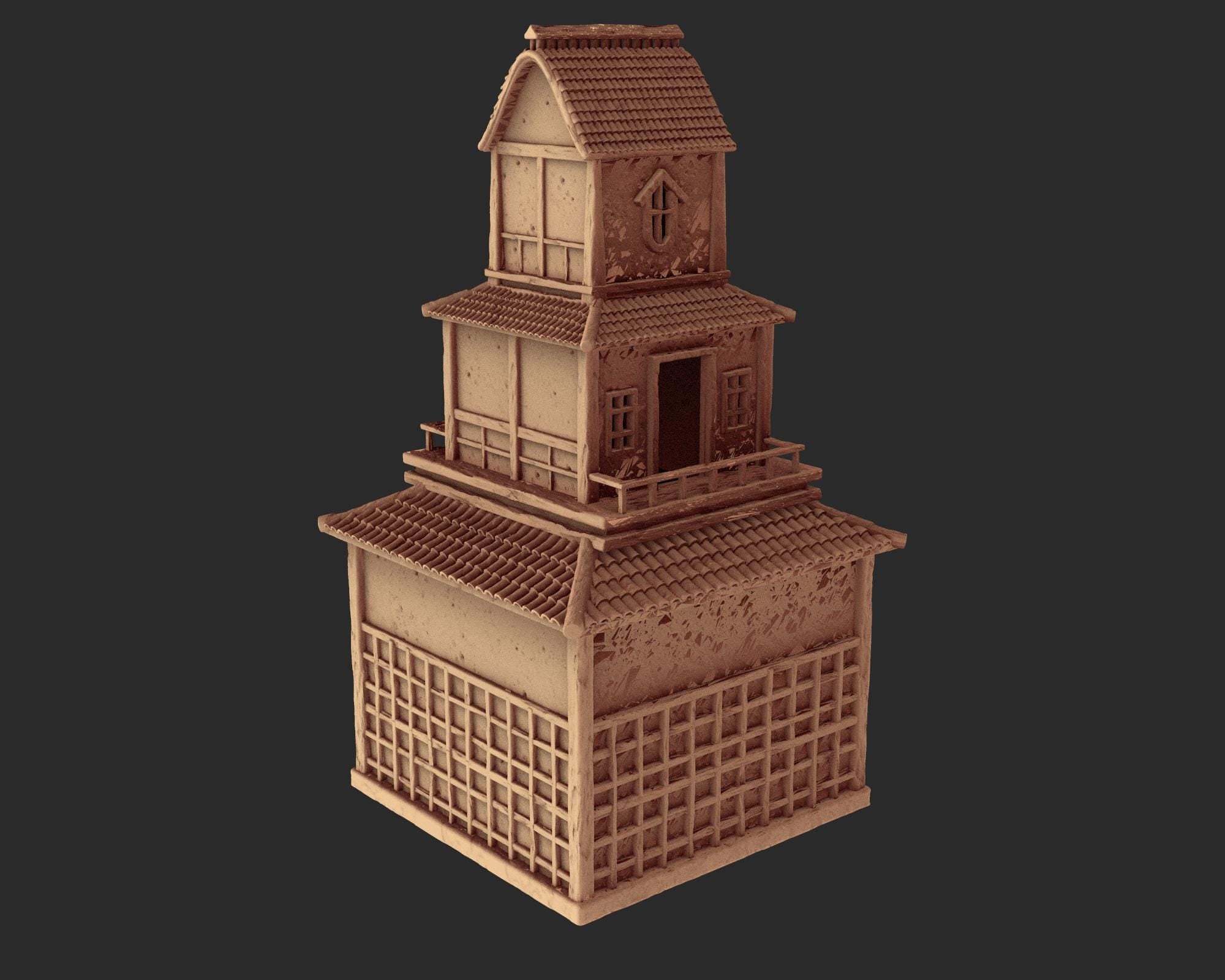 Japanese medieval building - House 3 - ancient Asia PLA for Oldworld, Dungeon & Dragons, Frostgrave, Age of fantasy battle skirmish wargame