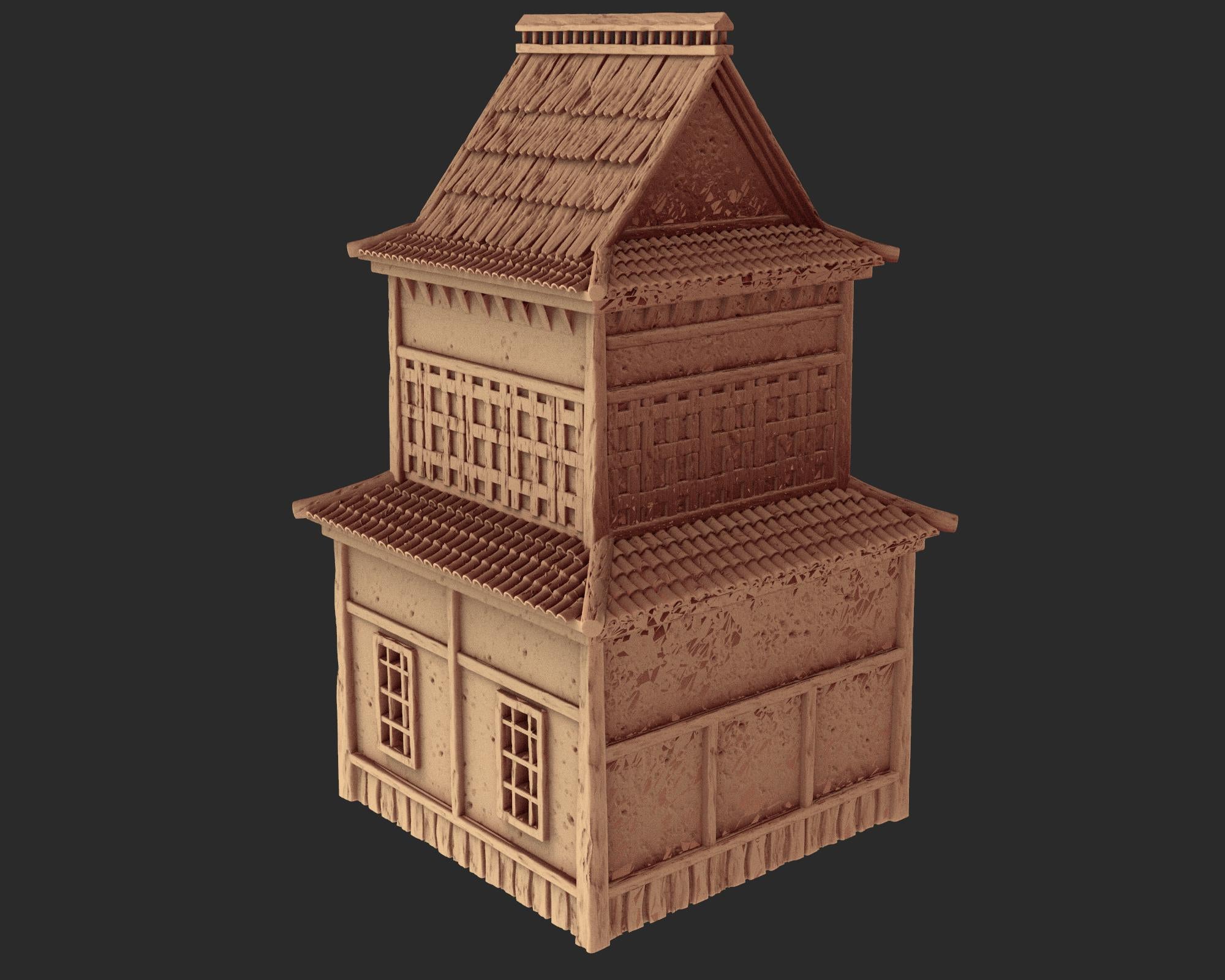 Japanese medieval building - House 4 - ancient Asia PLA for Oldworld, Dungeon & Dragons, Frostgrave, Age of fantasy battle skirmish wargame