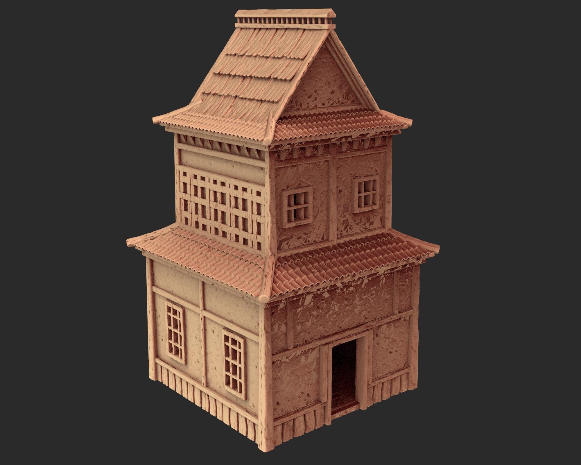 Japanese medieval building - House 4 - ancient Asia PLA for Oldworld, Dungeon & Dragons, Frostgrave, Age of fantasy battle skirmish wargame