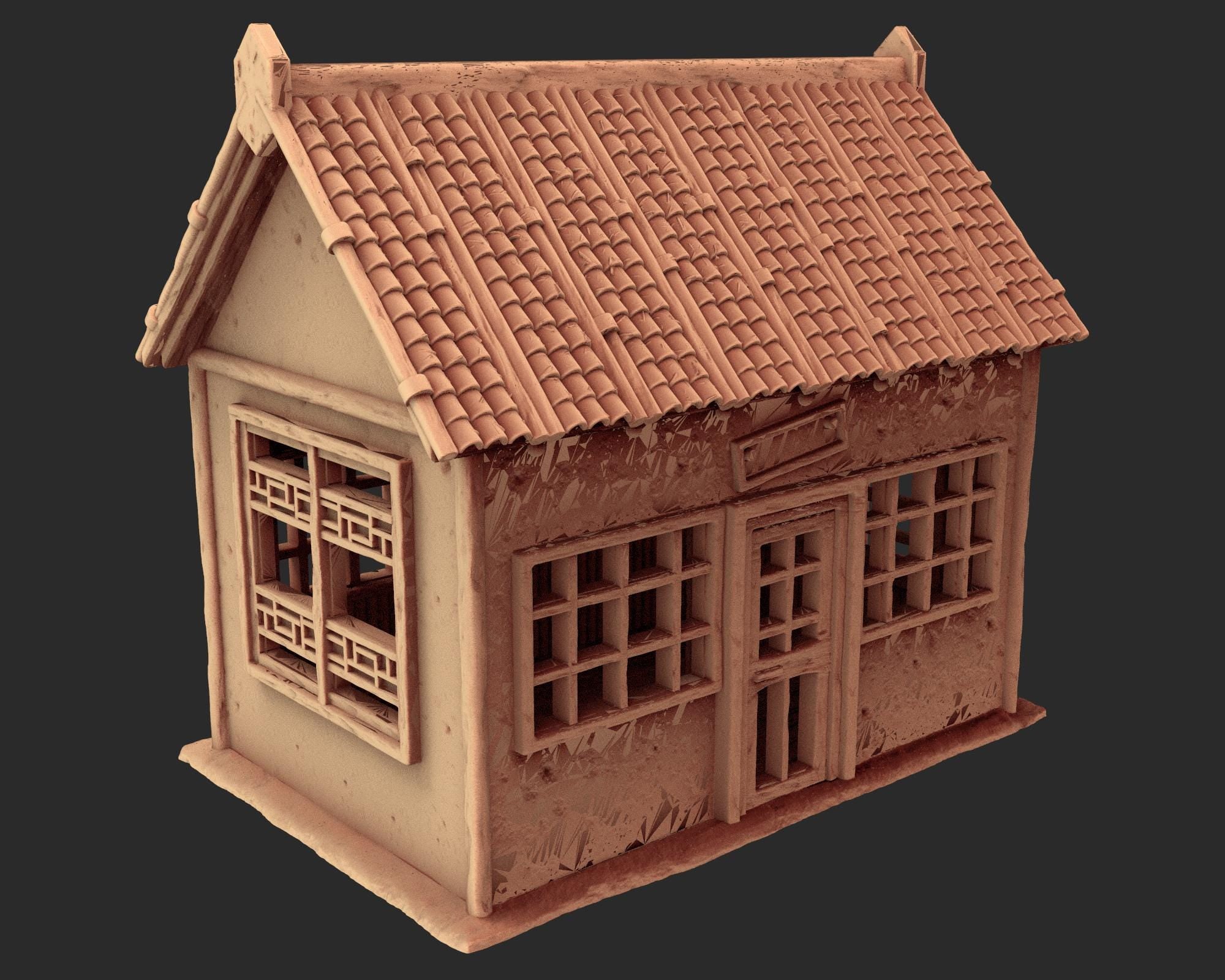 Japanese medieval building - House 5 - ancient Asia PLA for Oldworld, Dungeon & Dragons, Frostgrave, Age of fantasy battle skirmish wargame