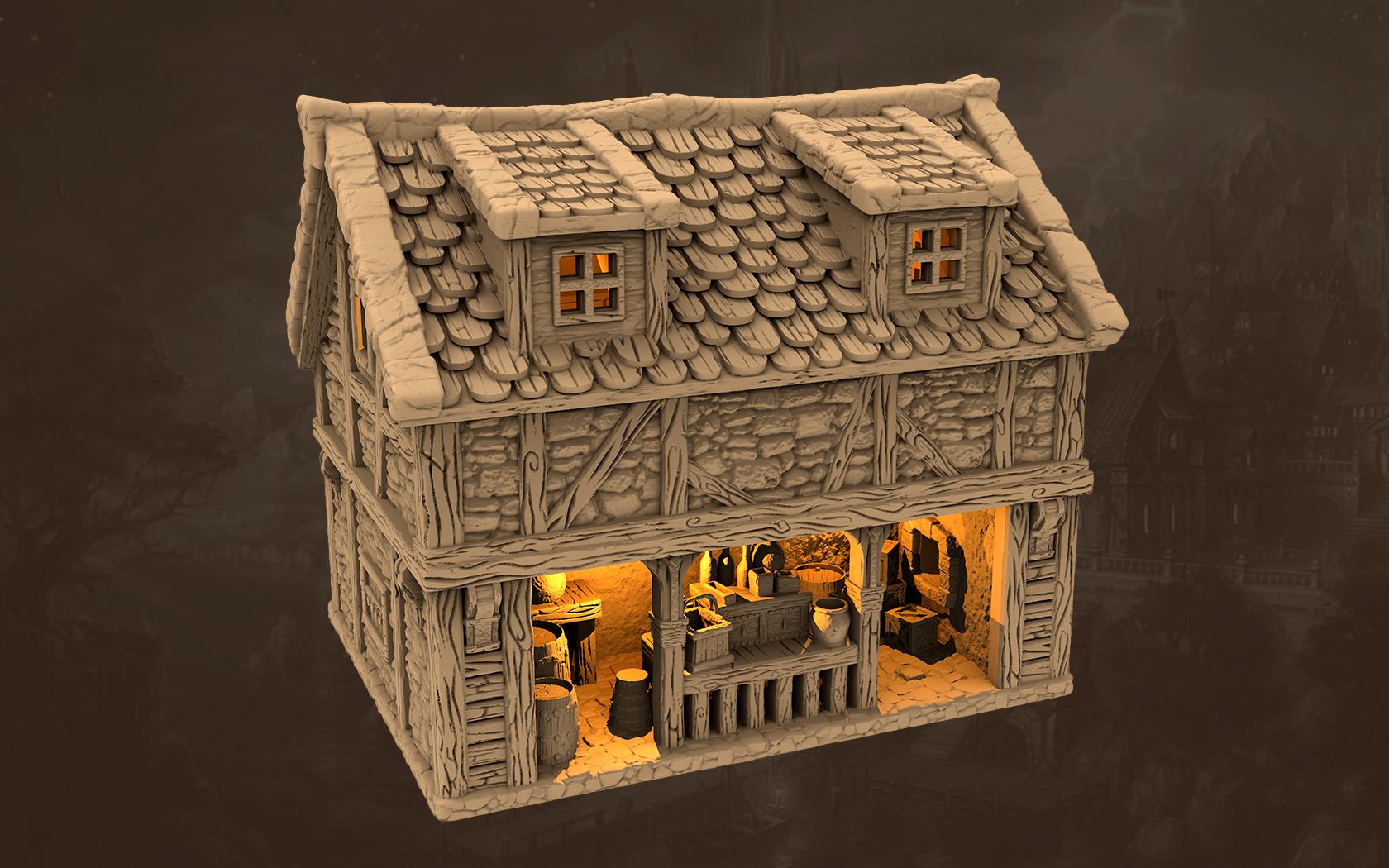 Taverns of the Twilight Tract - House A1 - PLA for Oldworld, Dungeon & Dragons, Frostgrave, Age of fantasy battle skirmish wargame