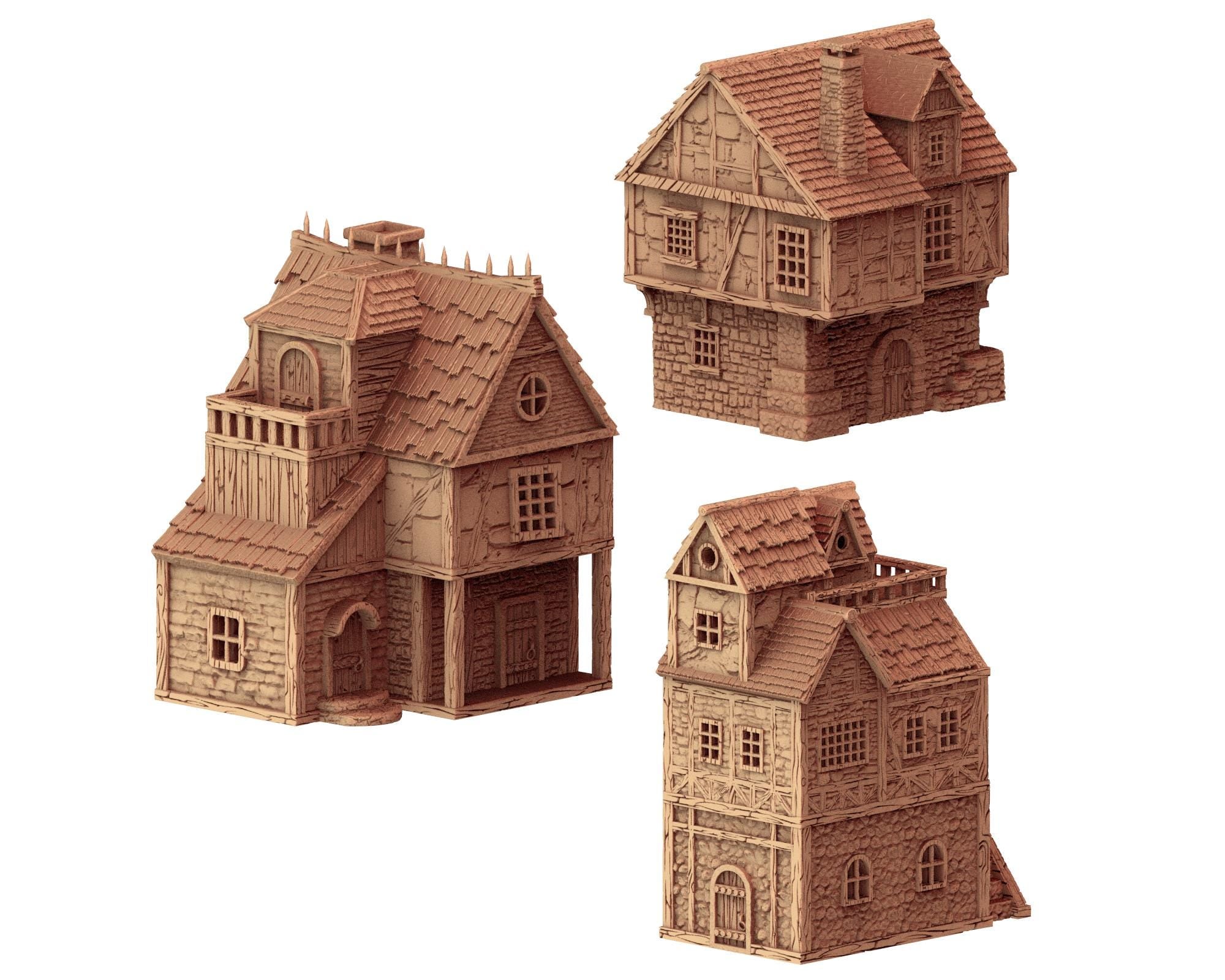 Middle Age Houses - 3 - PLA for Oldworld, Dungeon & Dragons, Saga, Historical, Frostgrave, Age of fantasy battle skirmish wargame