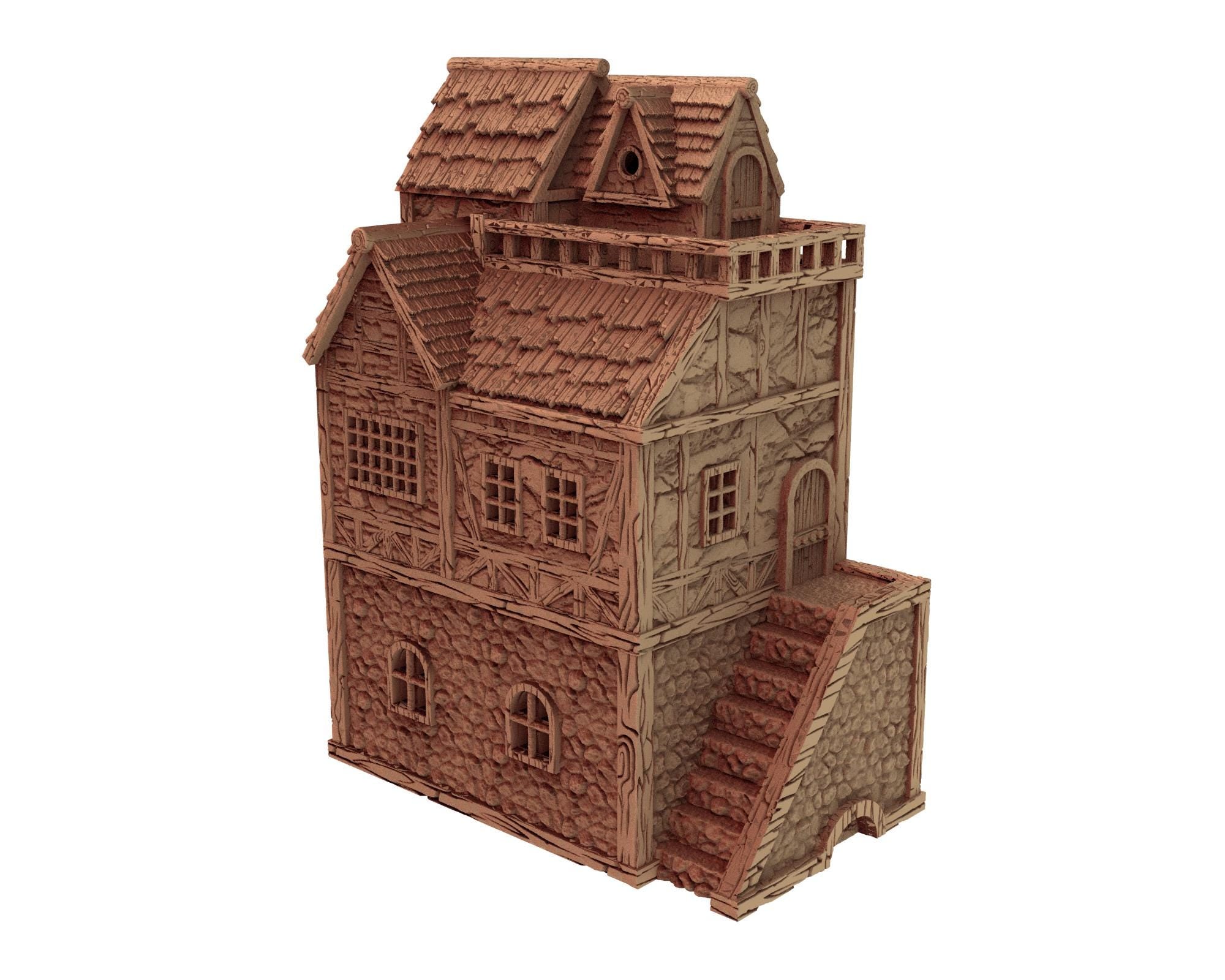 Middle Age Houses - 2 - PLA for Oldworld, Dungeon & Dragons, Saga, Historical, Frostgrave, Age of fantasy battle skirmish wargame