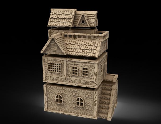 Middle Age Houses - 2 - PLA for Oldworld, Dungeon & Dragons, Saga, Historical, Frostgrave, Age of fantasy battle skirmish wargame