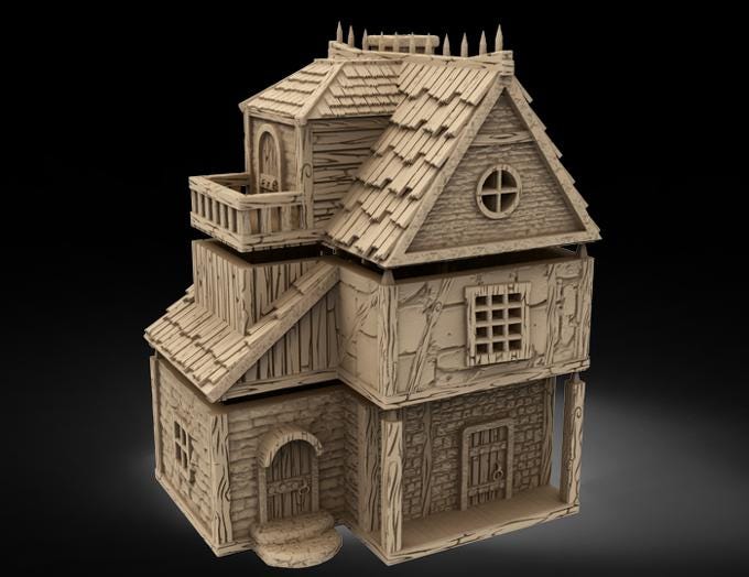 Middle Age Houses - 3 - PLA for Oldworld, Dungeon & Dragons, Saga, Historical, Frostgrave, Age of fantasy battle skirmish wargame