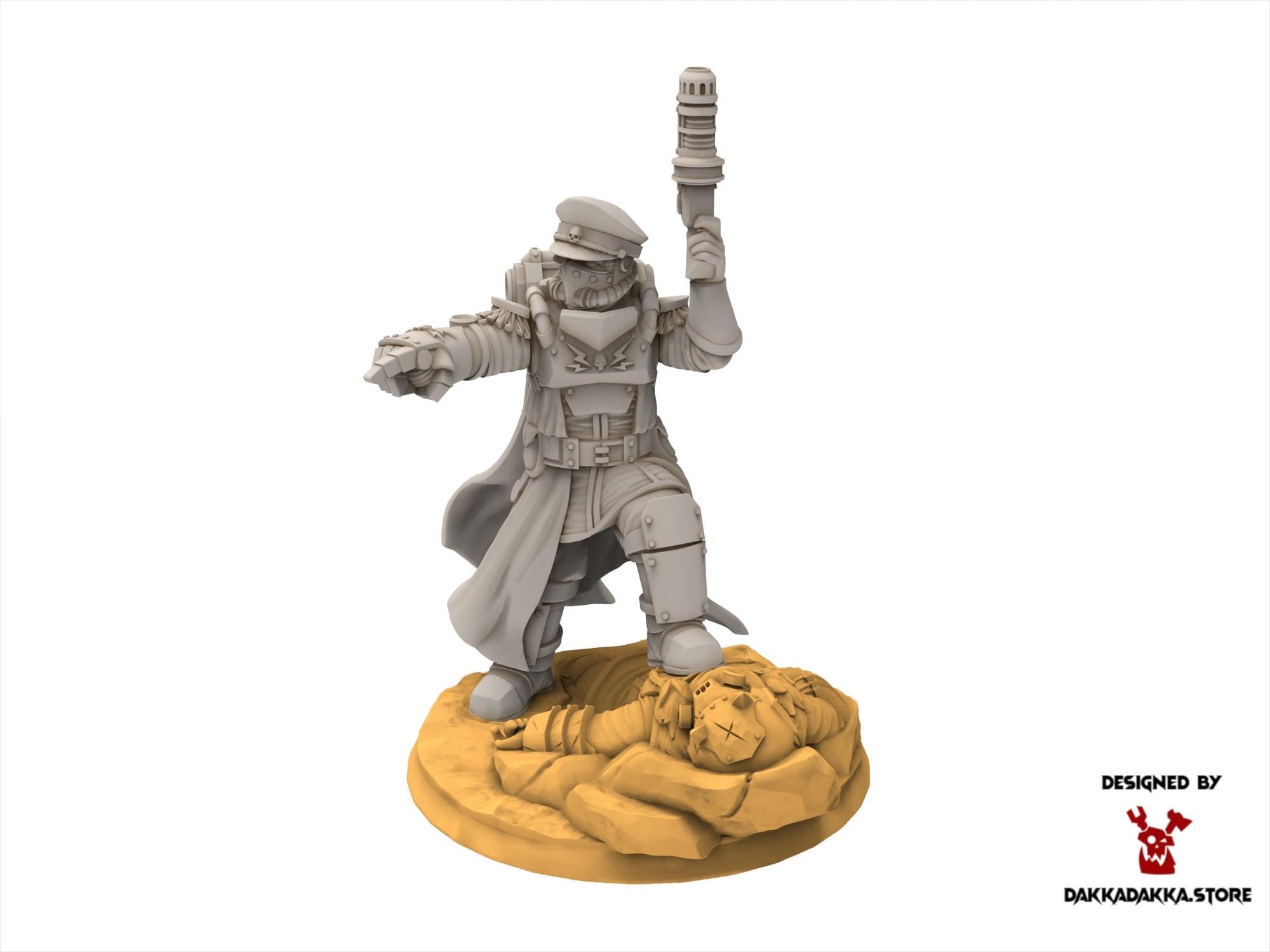 Scavenger leader, mechanized infantry, post apocalyptic empire, usable for tabletop wargame.