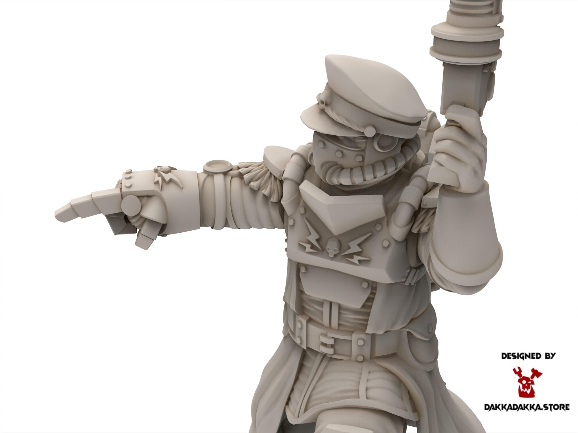 Scavenger leader, mechanized infantry, post apocalyptic empire, usable for tabletop wargame.