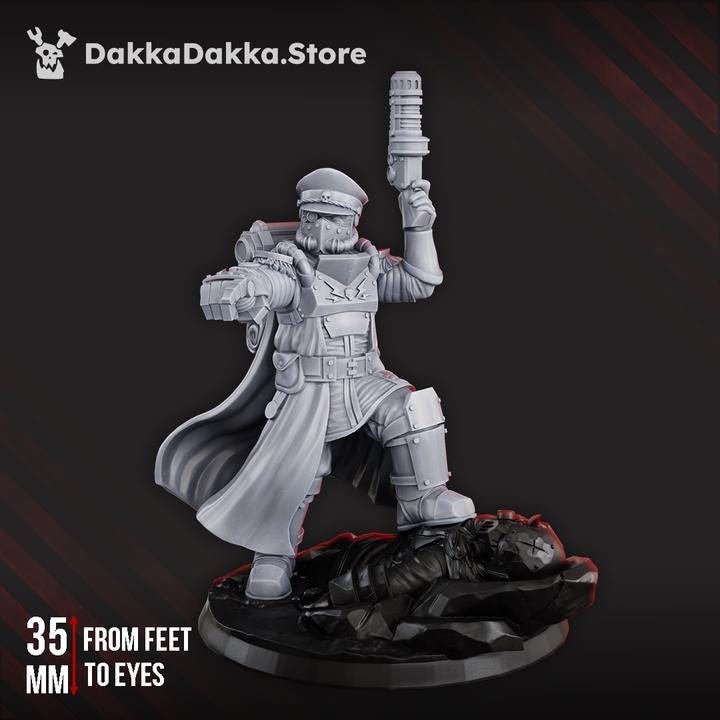 Scavenger leader, mechanized infantry, post apocalyptic empire, usable for tabletop wargame.