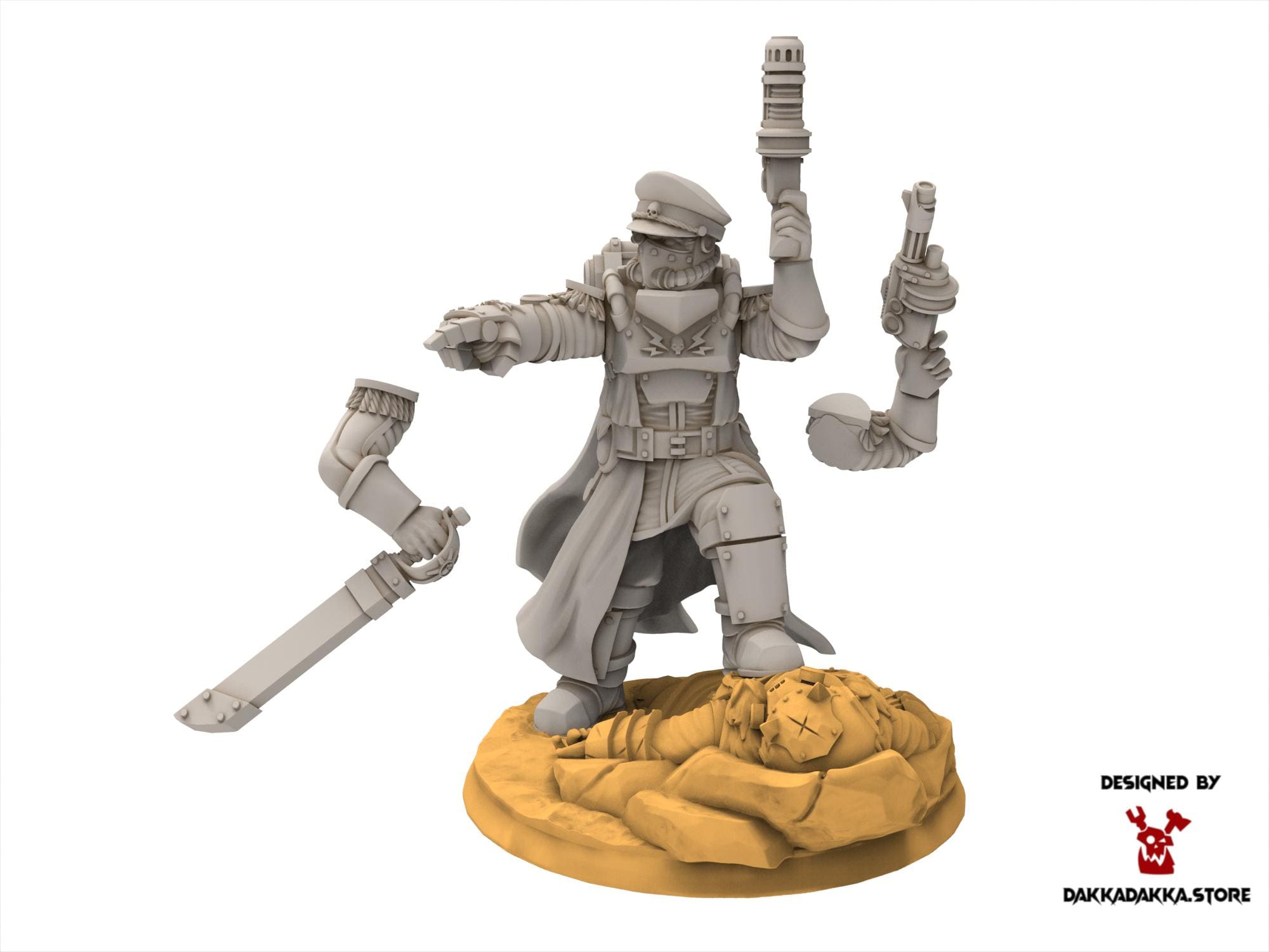 Scavenger leader, mechanized infantry, post apocalyptic empire, usable for tabletop wargame.