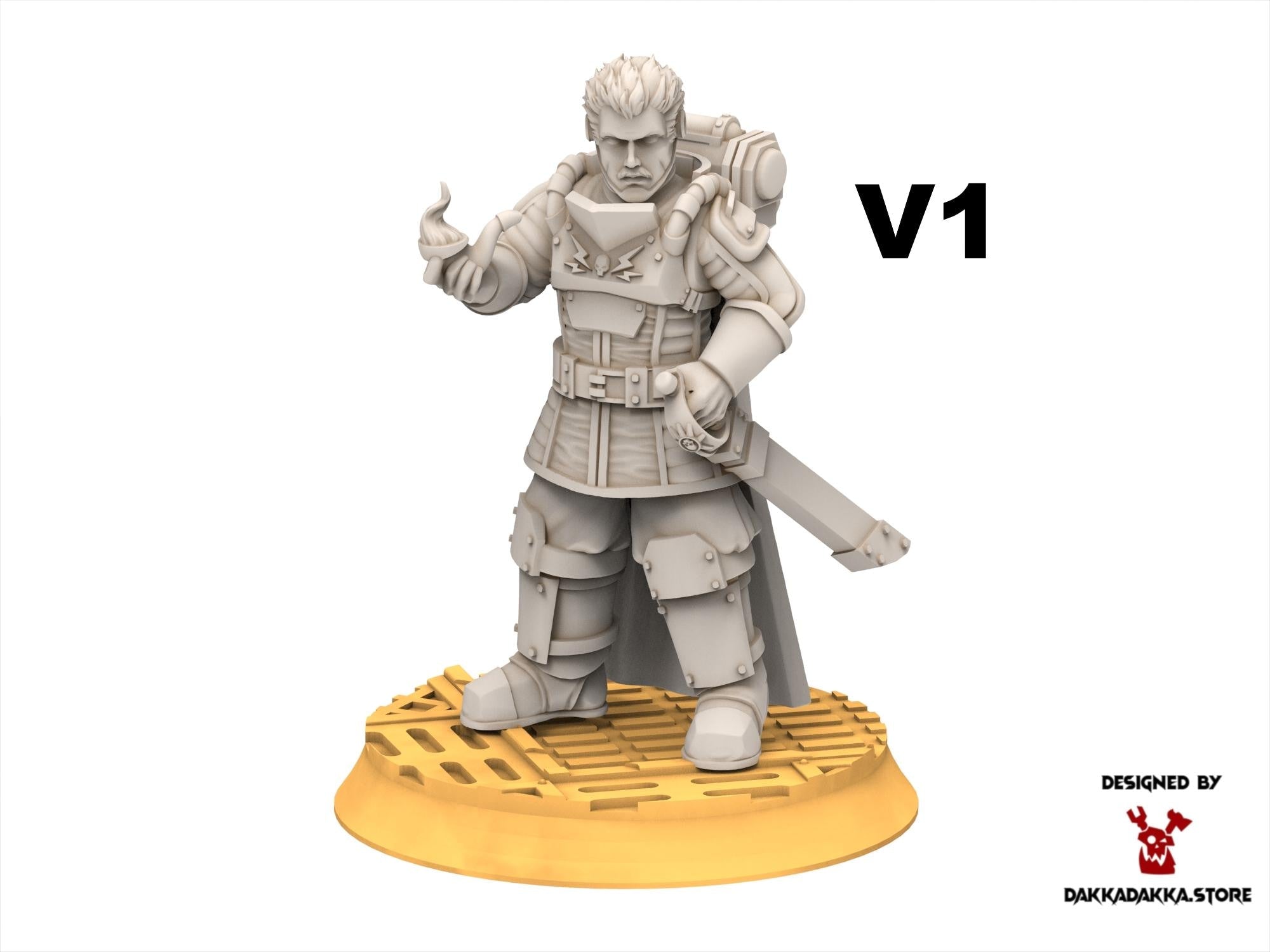 Scavenger leader, mechanized infantry, post apocalyptic empire, usable for tabletop wargame.