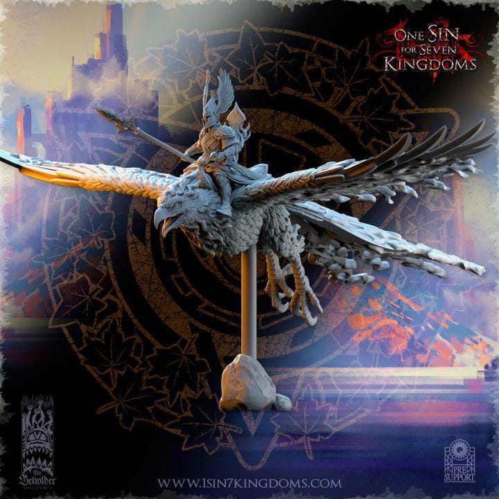 Hight Elves - Silvermoor - Searing Bird Lord on Phoenix, Fantasy elves, usable for 9th Age, Fantasy Battle, Oldhammer, King of war