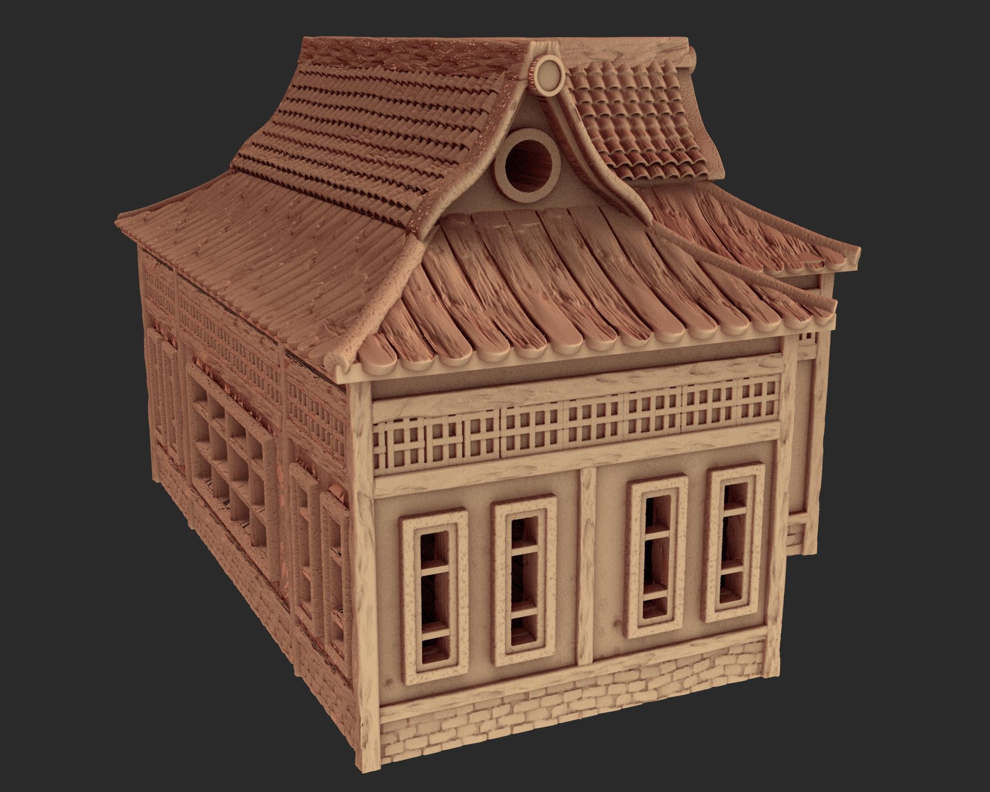 Japanese medieval building - House 1 - ancient Asia PLA for Oldworld, Dungeon & Dragons, Frostgrave, Age of fantasy battle skirmish wargame