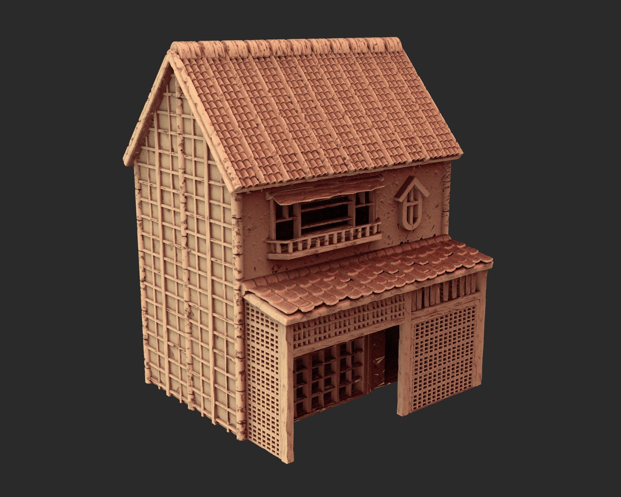 Japanese medieval building - House 2 - ancient Asia PLA for Oldworld, Dungeon & Dragons, Frostgrave, Age of fantasy battle skirmish wargame