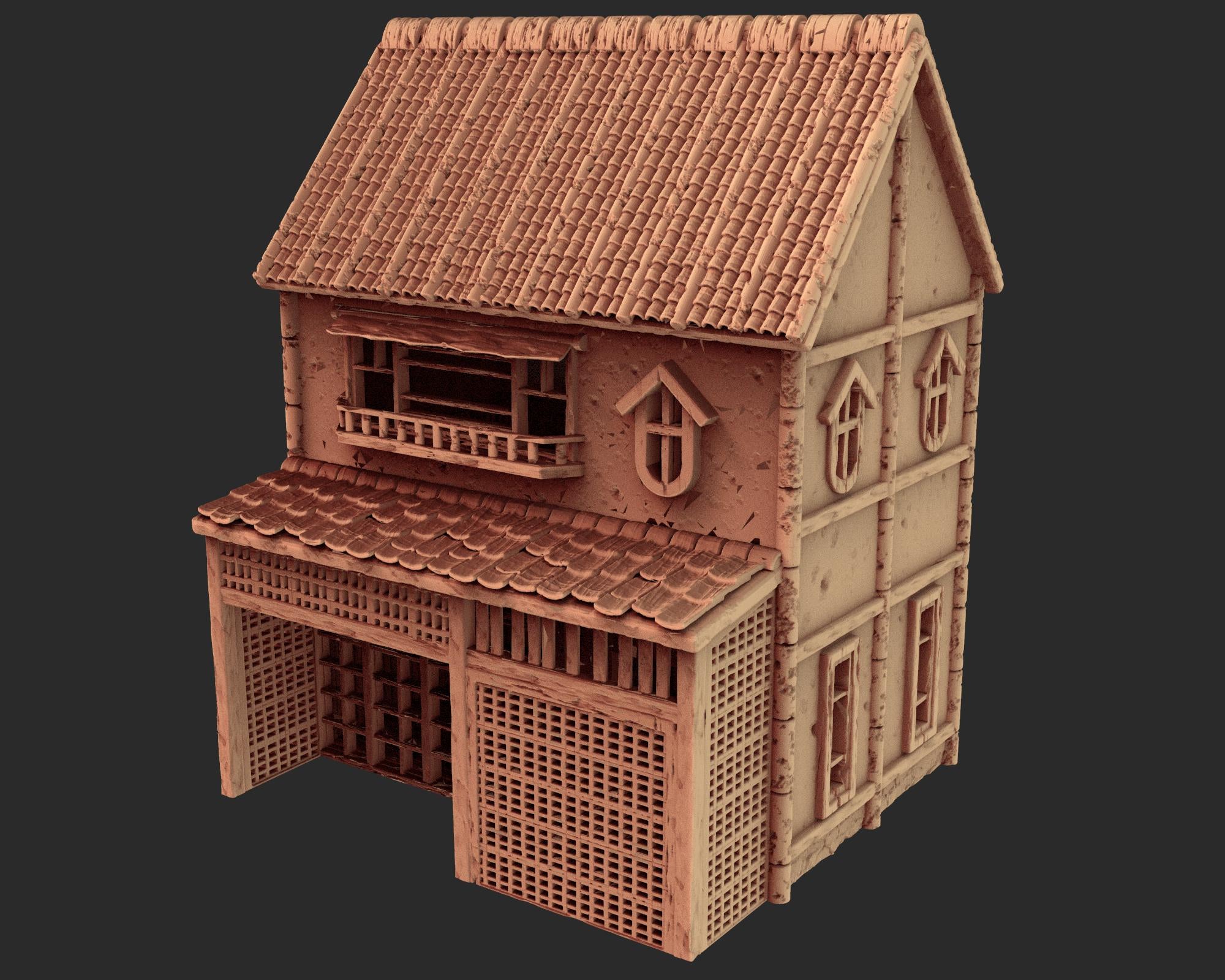 Japanese medieval building - House 2 - ancient Asia PLA for Oldworld, Dungeon & Dragons, Frostgrave, Age of fantasy battle skirmish wargame
