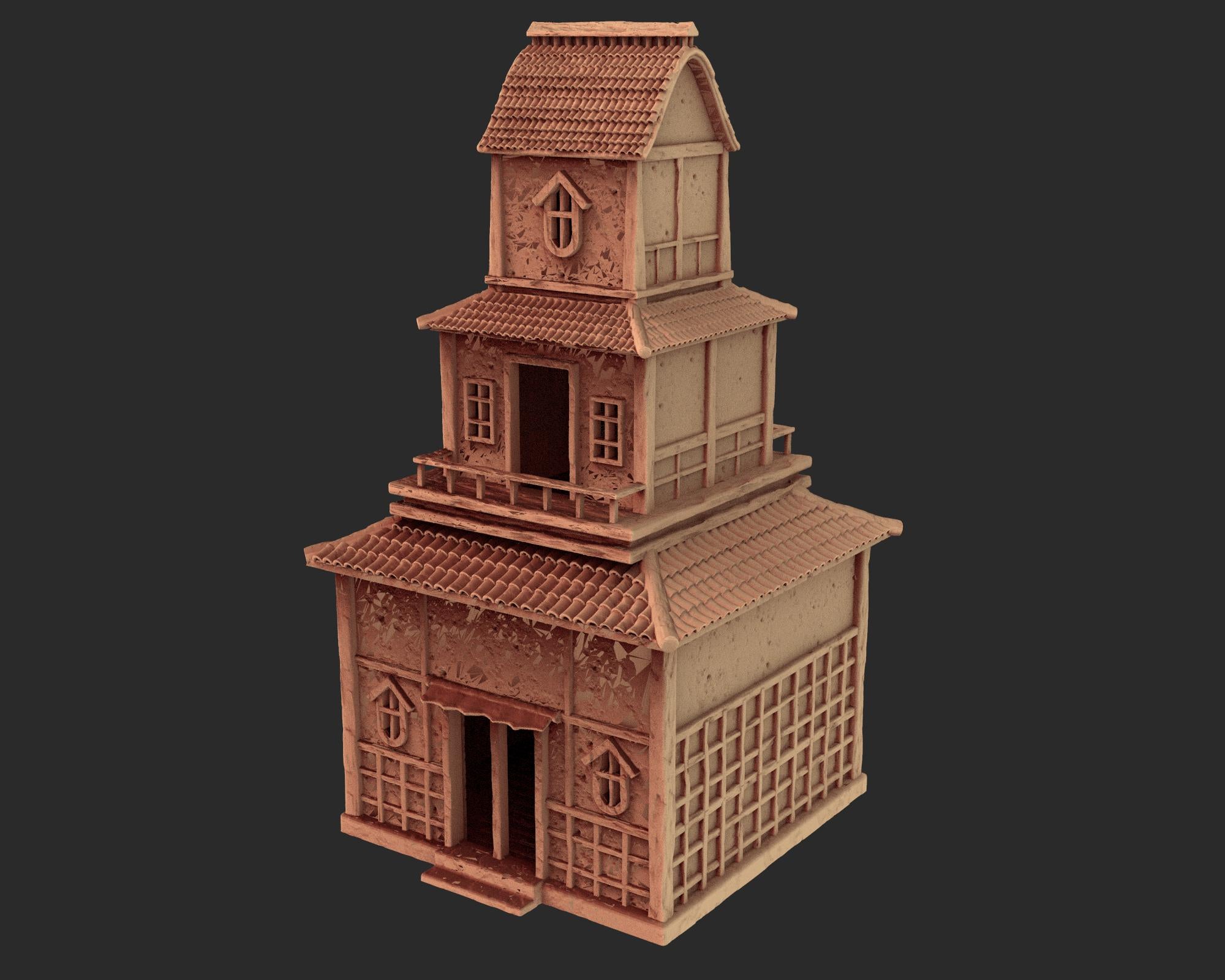 Japanese medieval building - House 3 - ancient Asia PLA for Oldworld, Dungeon & Dragons, Frostgrave, Age of fantasy battle skirmish wargame