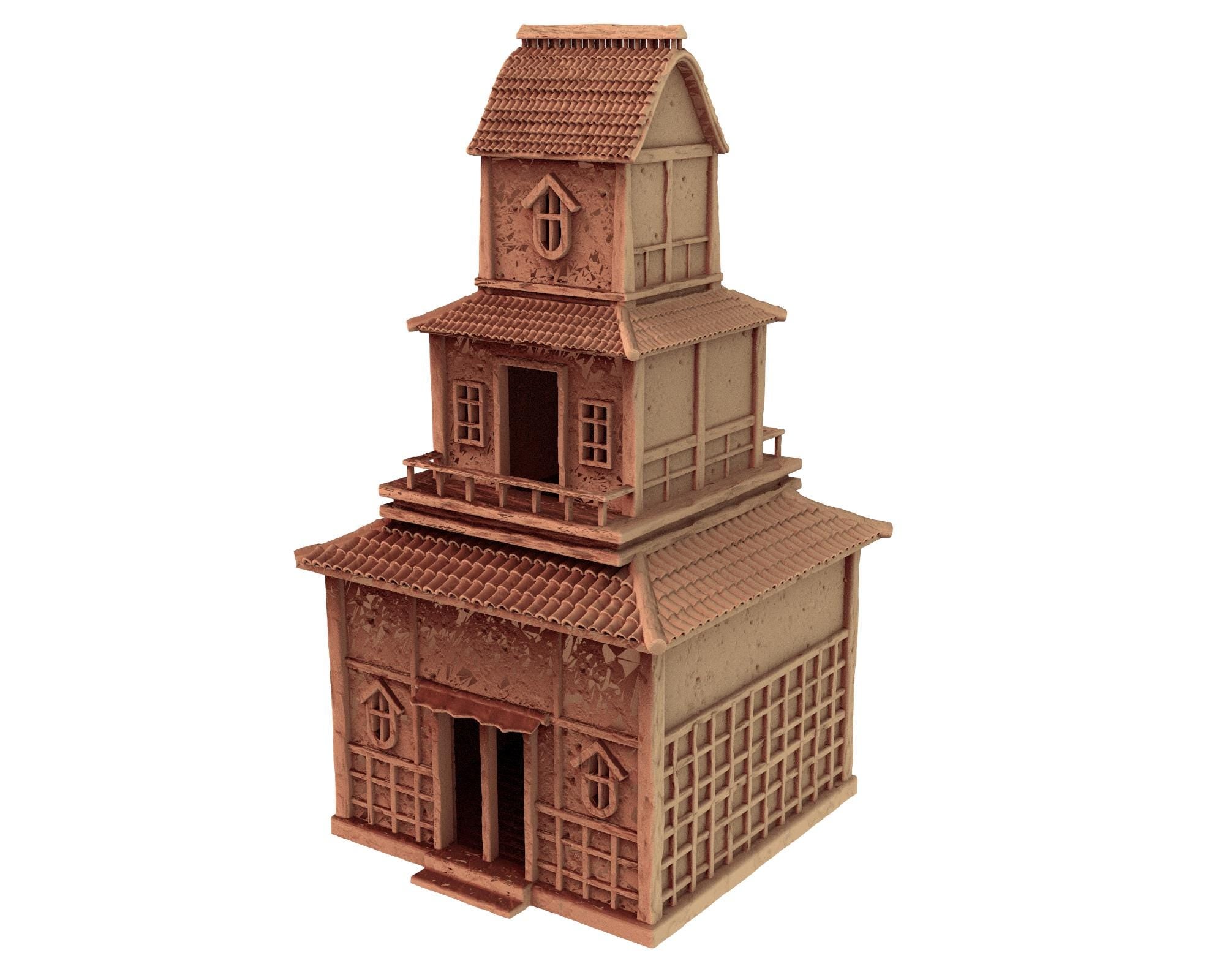 Japanese medieval building - House 3 - ancient Asia PLA for Oldworld, Dungeon & Dragons, Frostgrave, Age of fantasy battle skirmish wargame