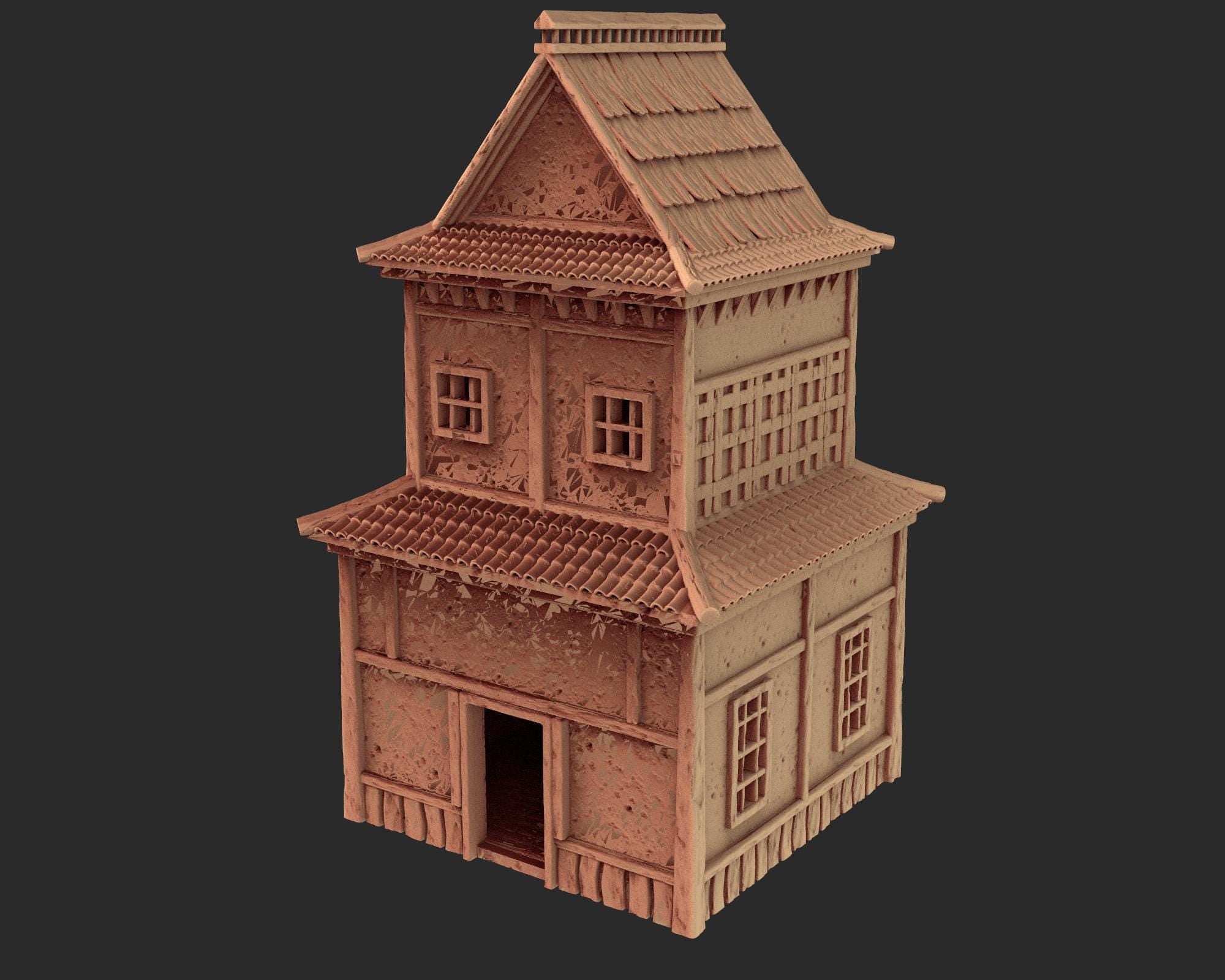 Japanese medieval building - House 4 - ancient Asia PLA for Oldworld, Dungeon & Dragons, Frostgrave, Age of fantasy battle skirmish wargame