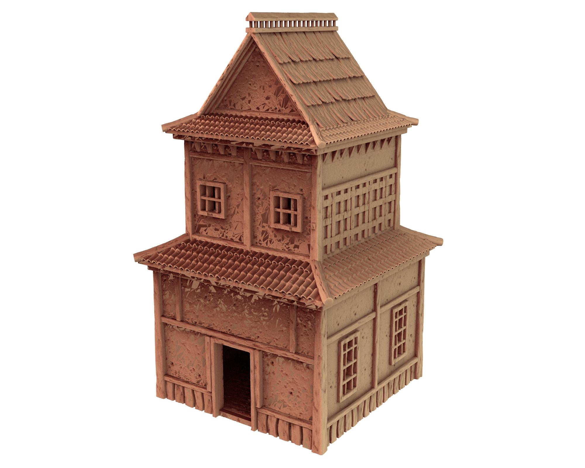 Japanese medieval building - House 4 - ancient Asia PLA for Oldworld, Dungeon & Dragons, Frostgrave, Age of fantasy battle skirmish wargame