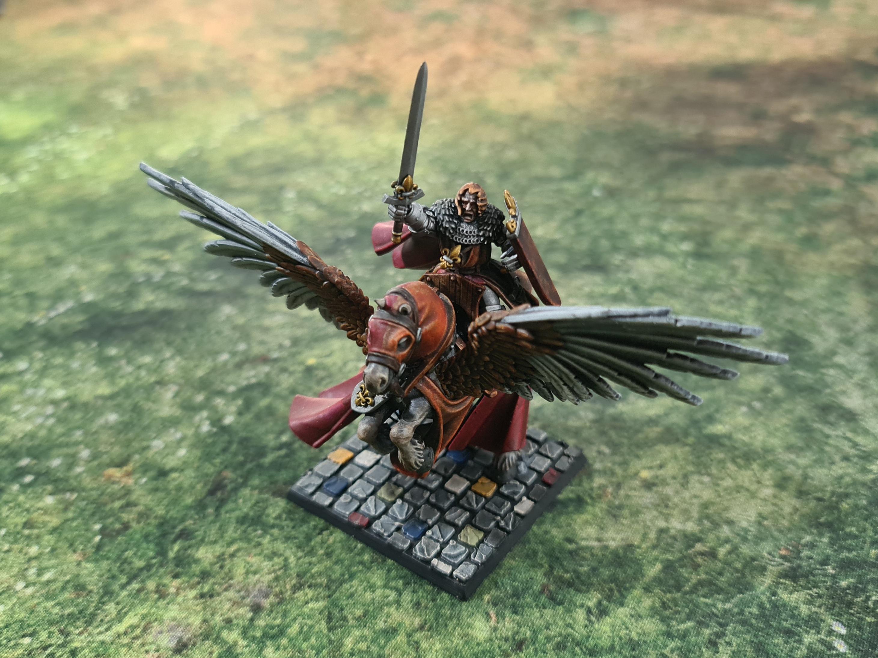 Arthurian Knights - Gallia Duke on Pegasus with Spear and Sword, for Oldhammer, king of wars, 9th age, Highlands Miniatures