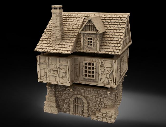 Middle Age Houses - 1 - PLA for Oldworld, Dungeon & Dragons, Saga, Historical, Frostgrave, Age of fantasy battle skirmish wargame