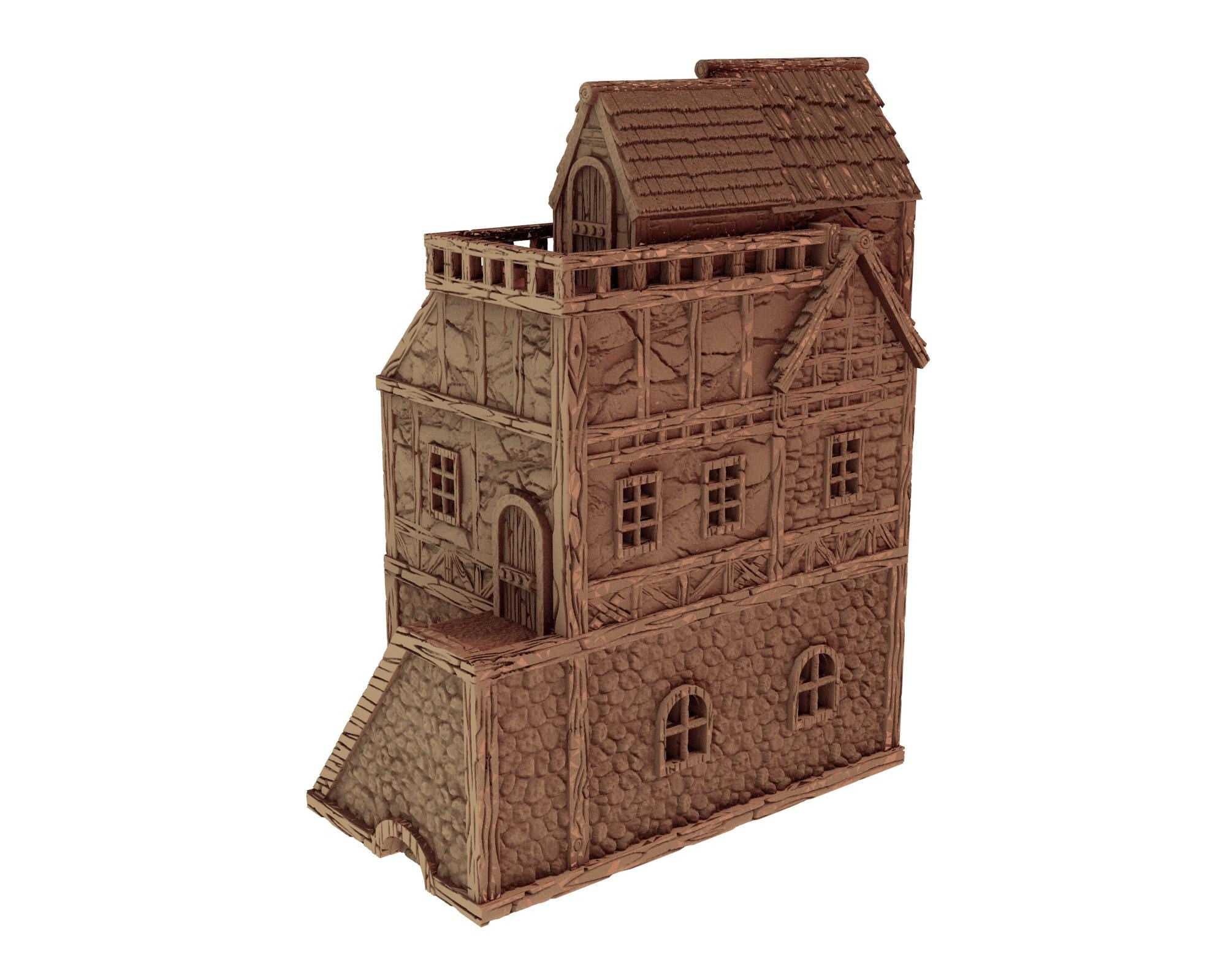 Middle Age Houses - 2 - PLA for Oldworld, Dungeon & Dragons, Saga, Historical, Frostgrave, Age of fantasy battle skirmish wargame