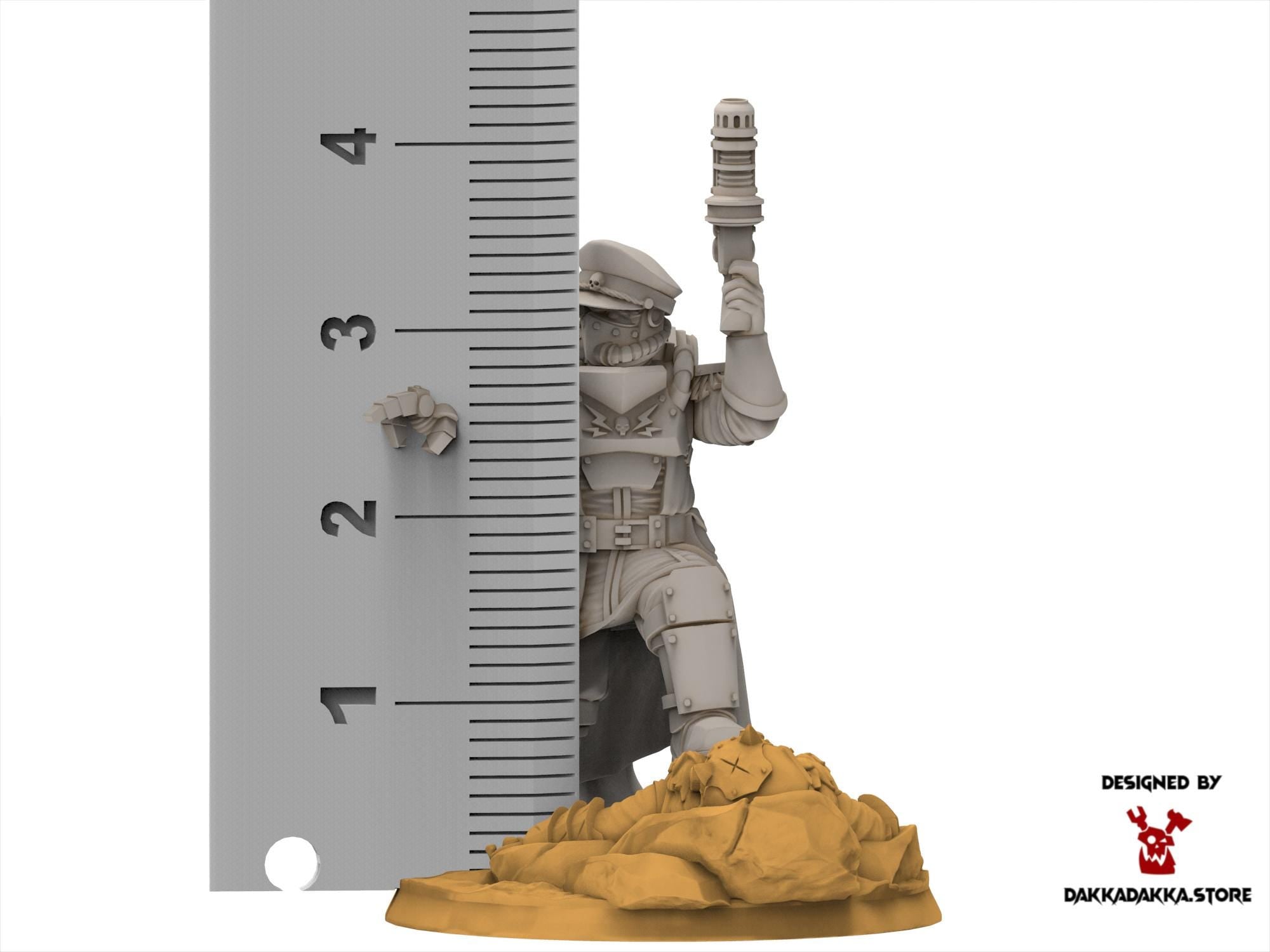 Scavenger leader, mechanized infantry, post apocalyptic empire, usable for tabletop wargame.