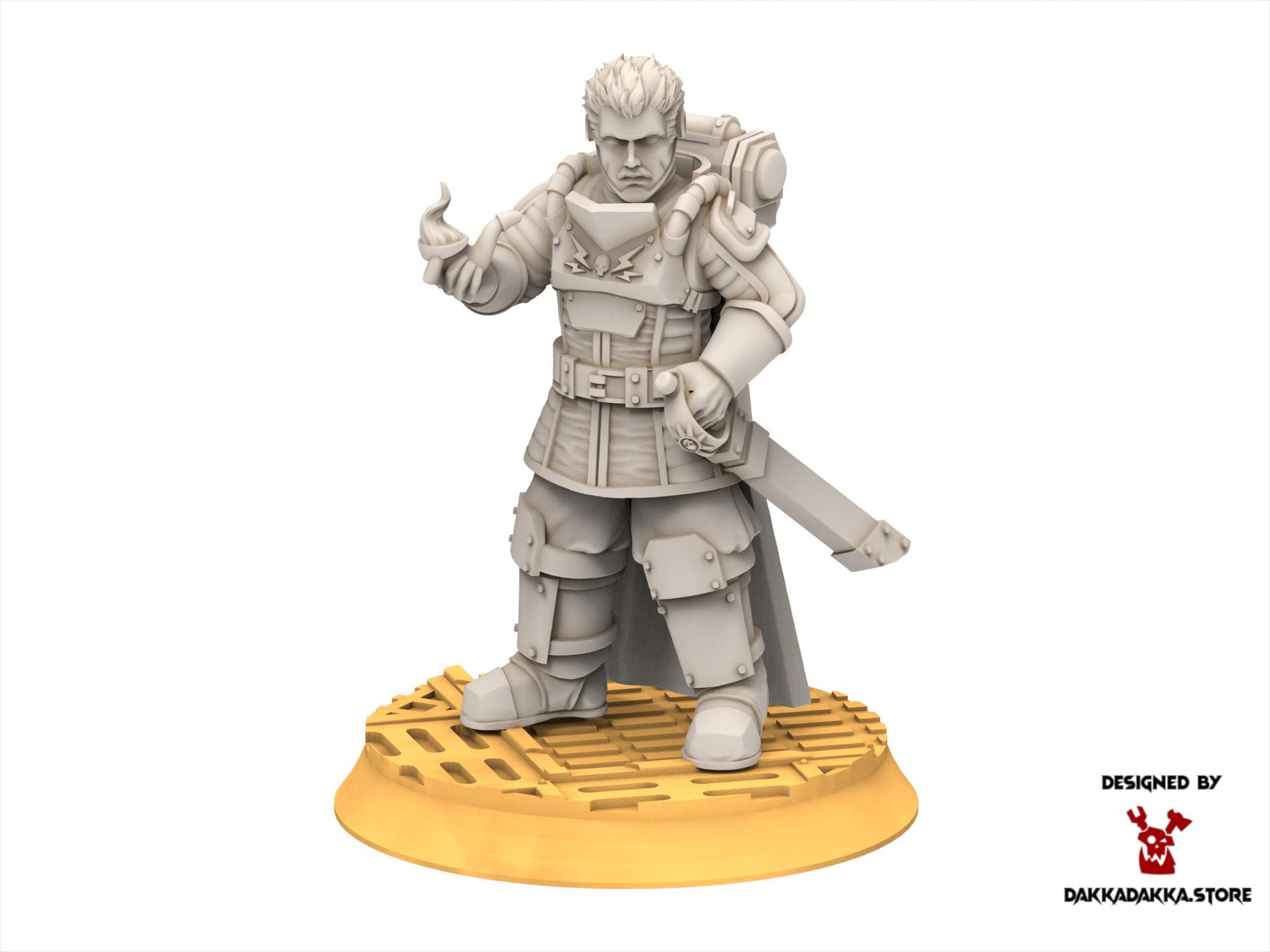 Scavenger leader, mechanized infantry, post apocalyptic empire, usable for tabletop wargame.