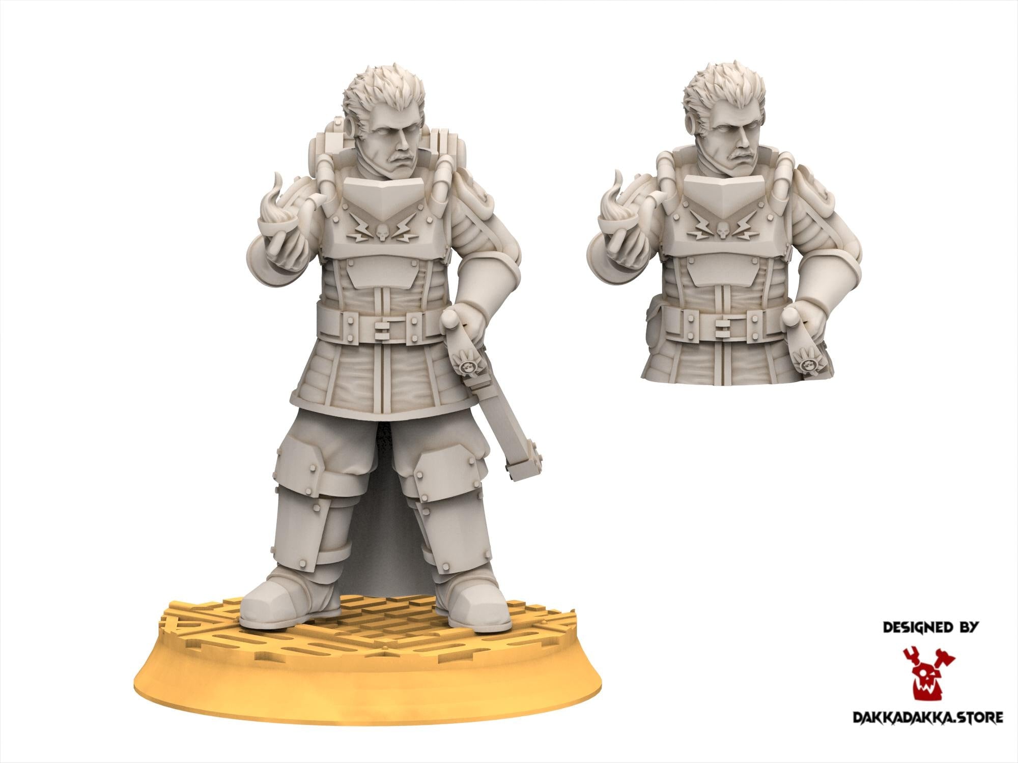 Scavenger leader, mechanized infantry, post apocalyptic empire, usable for tabletop wargame.