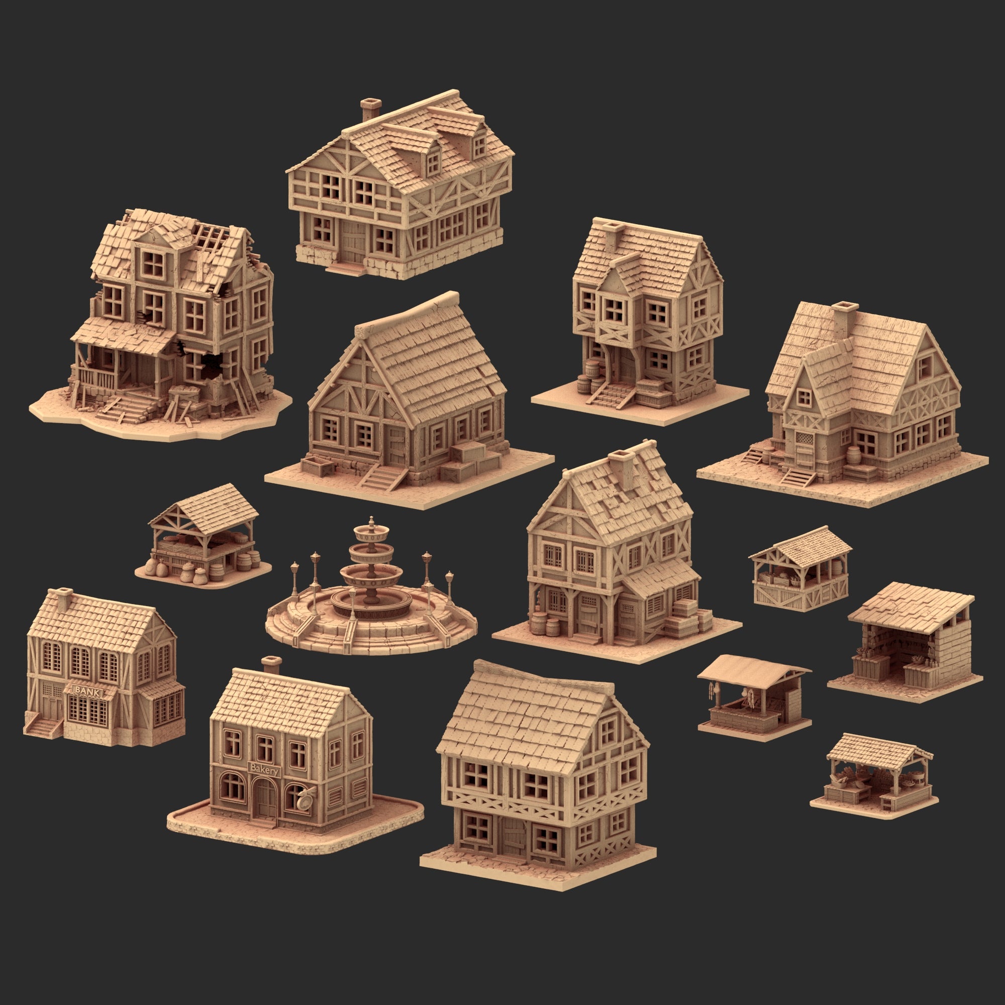 Market Town Part 1 - x10 Buildings, x6 Stalls