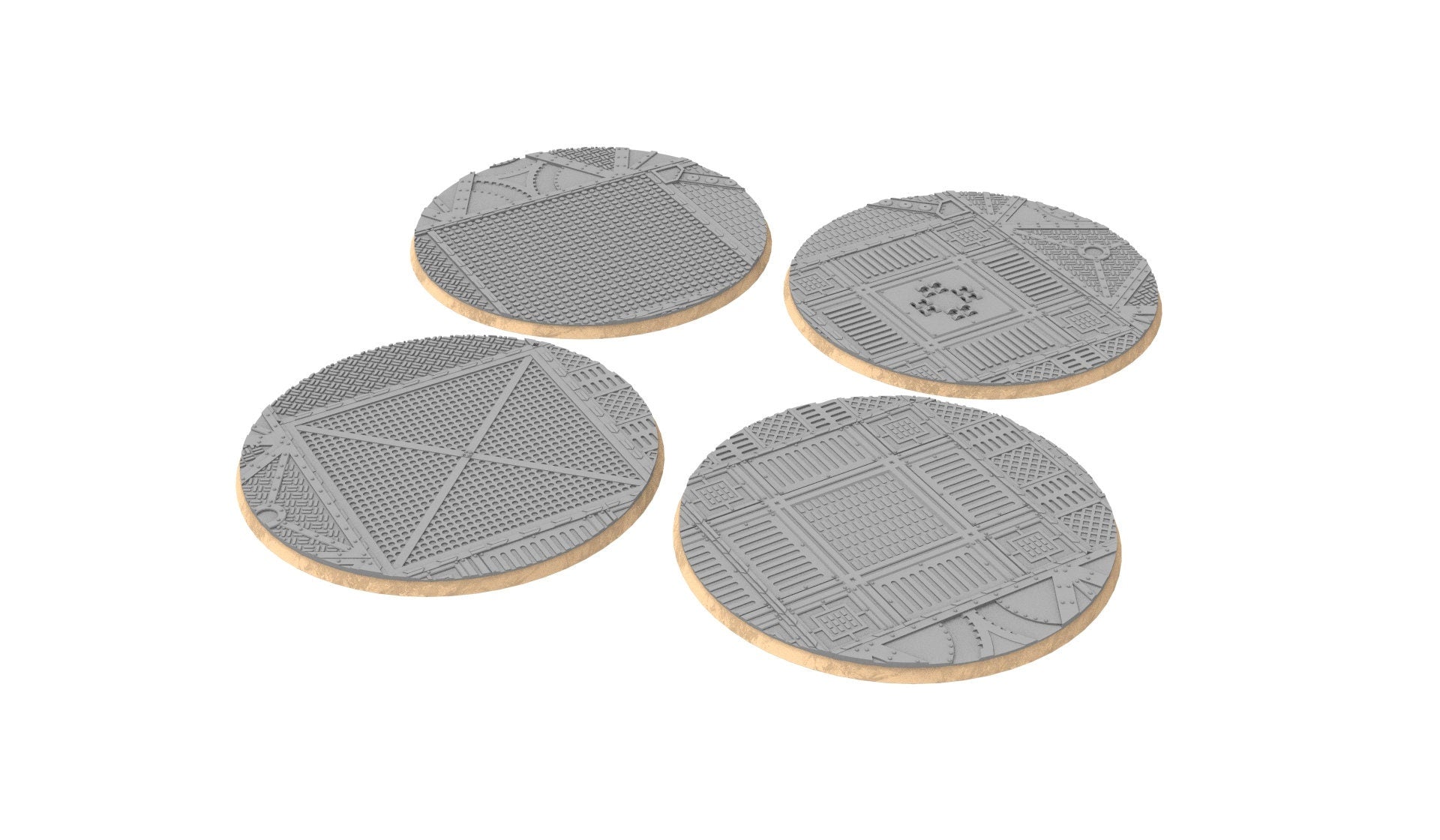 Lot of 25mm to 160mm industrial texture & round bases usable for warmachine, wargame...