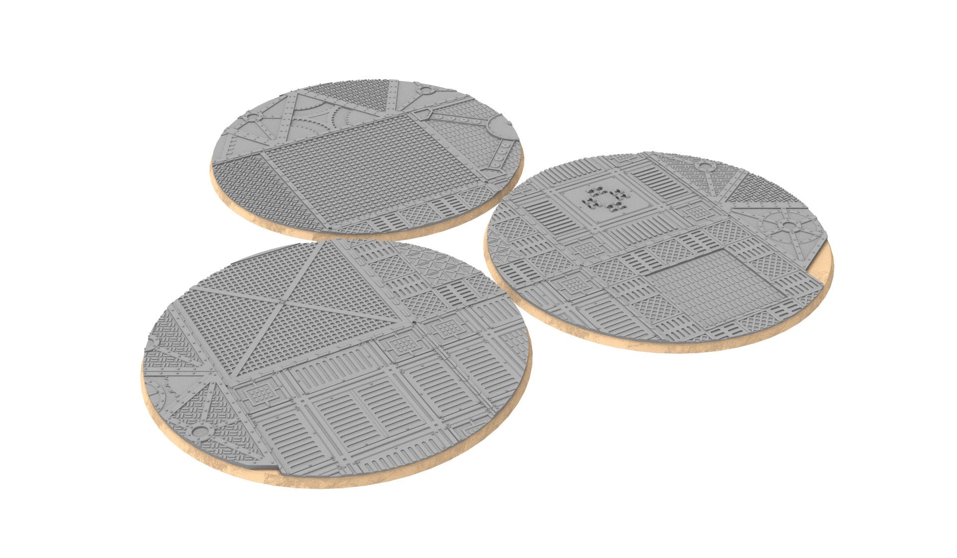 Lot of 25mm to 160mm industrial texture & round bases usable for warmachine, wargame...