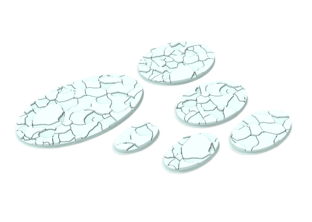 Lot of 60mm to 170mm cracked ice texture & oval bases usable for warmachine,  warcry, AOS