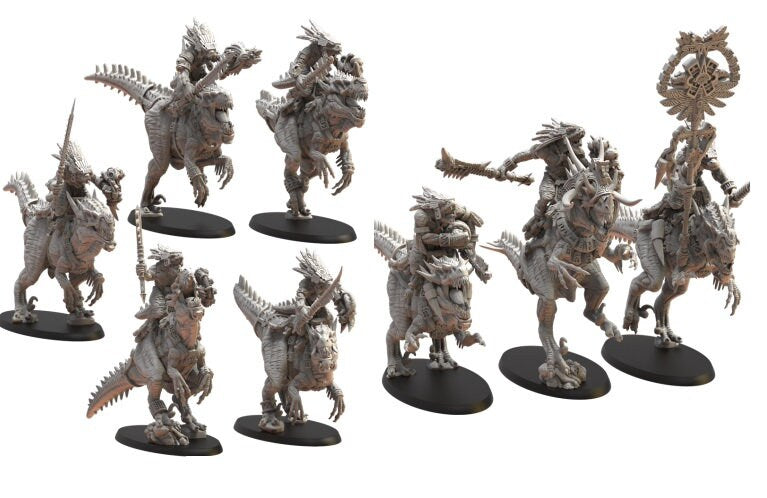 Verlorener Tempel - Echsenmenschen-Echsenreiter, verwendbar für Oldhammer, Schlacht, König der Kriege, 9. Zeitalter