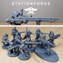 Load image into Gallery viewer, Scavenger scouts, mechanized infantry, post apocalyptic empire, usable for tabletop wargame.
