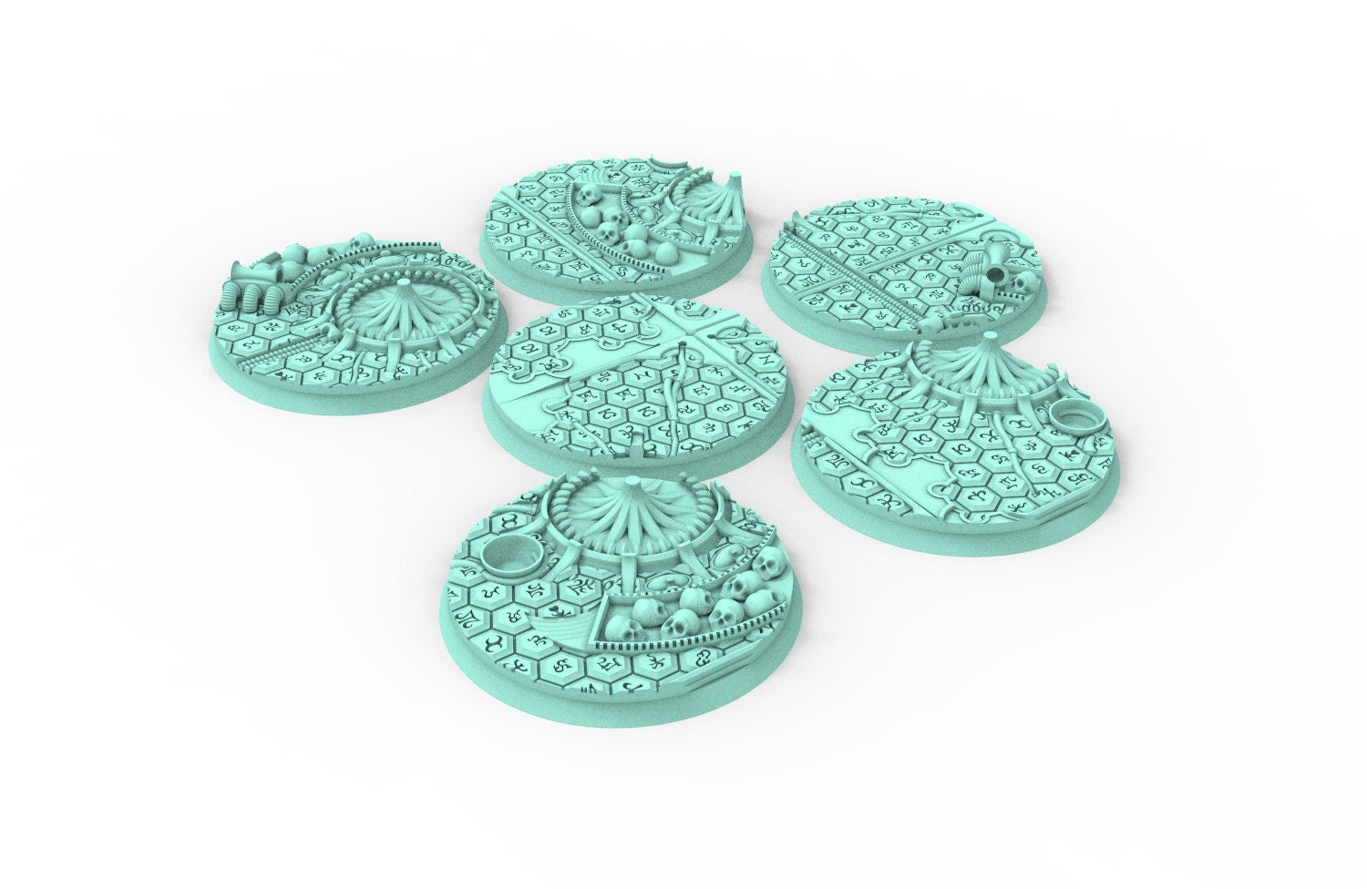 Lot of 25mm to 160mm round bases & textures  dark city set 5 usable for saga, confrontation, wargame...