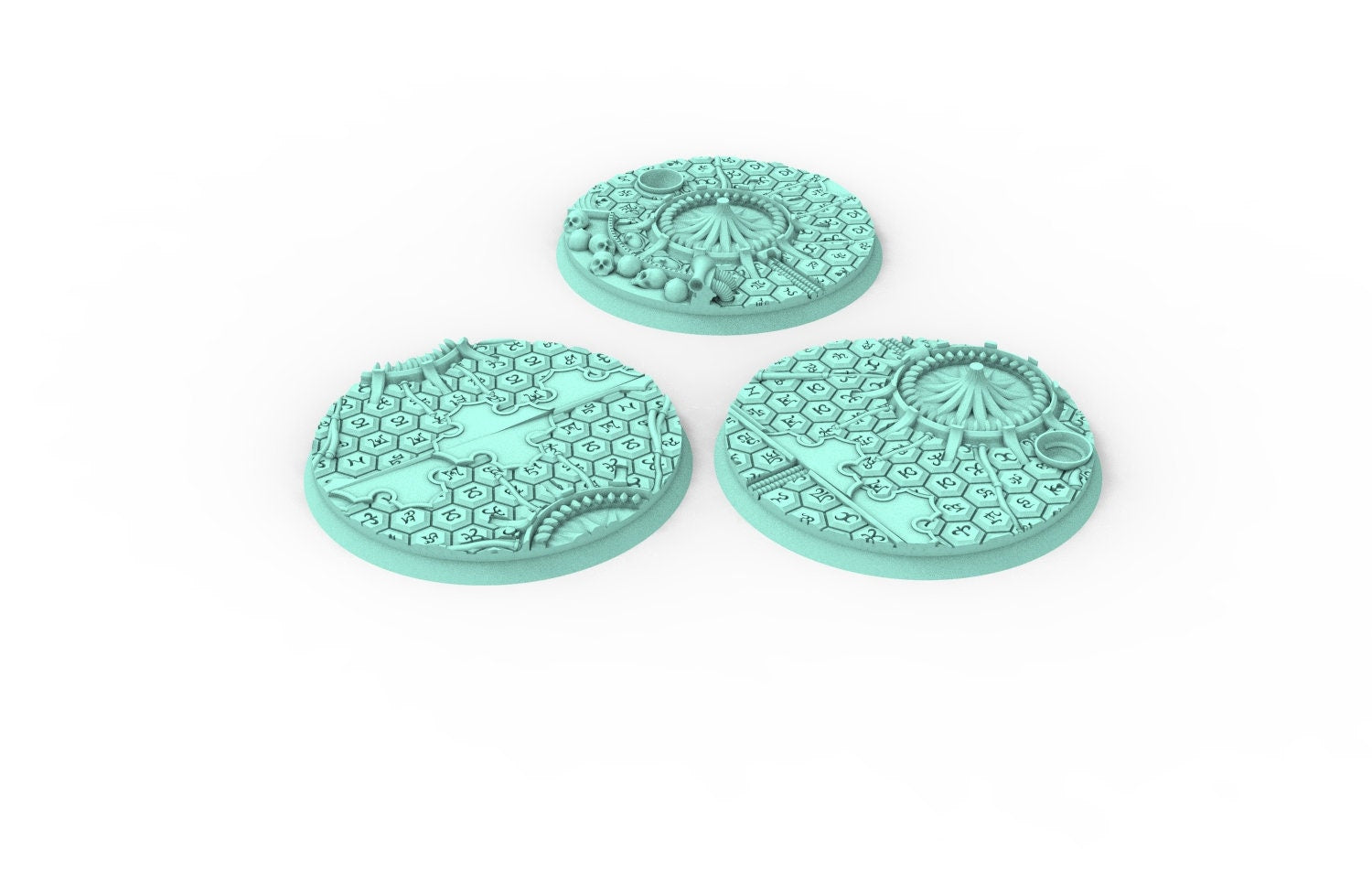 Lot of 25mm to 160mm round bases & textures  dark city set 5 usable for saga, confrontation, wargame...