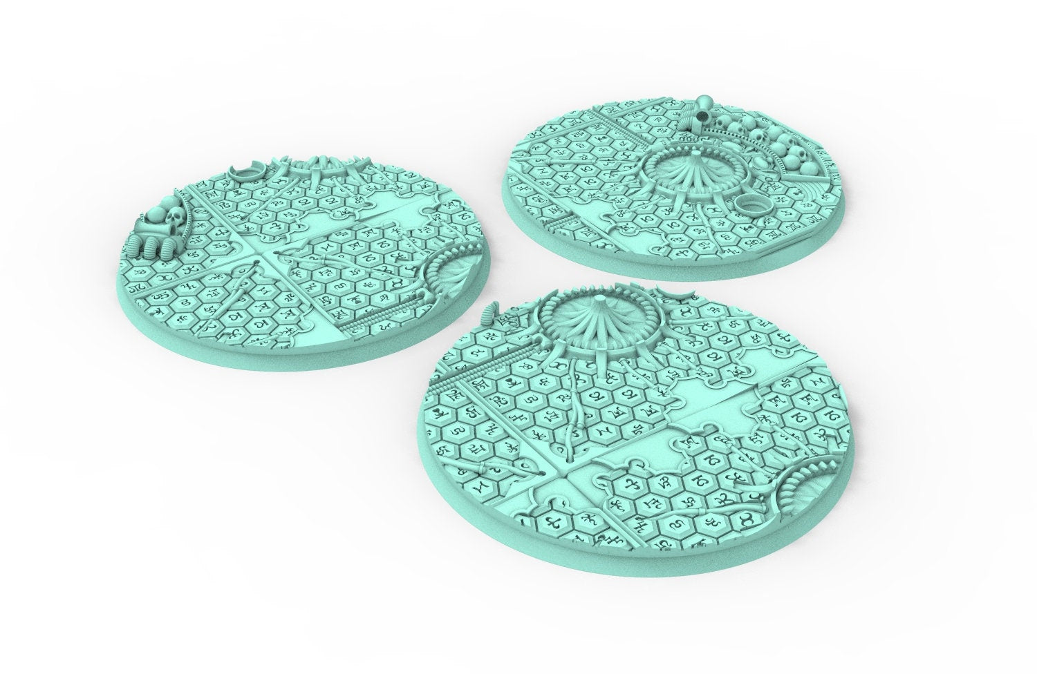 Lot of 25mm to 160mm round bases & textures  dark city set 5 usable for saga, confrontation, wargame...