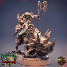 Load image into Gallery viewer, Wild hunters - Balthazar Doublefang on Horned Wolf, The Order of Greybone, daybreak miniatures
