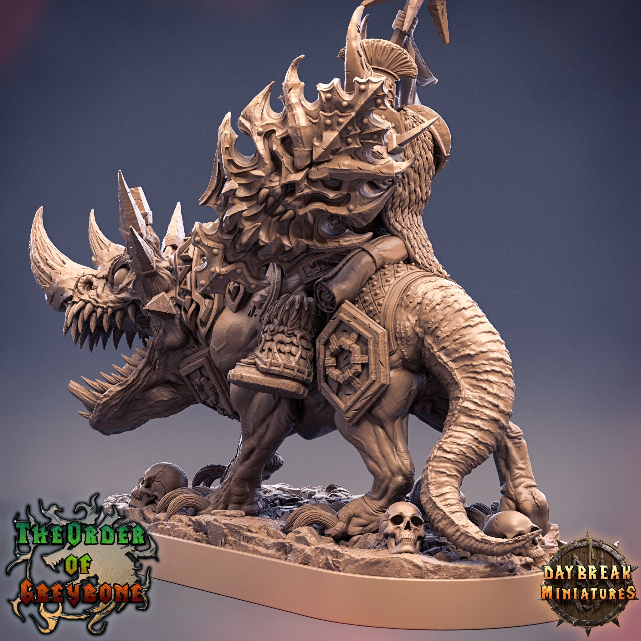 Wild hunters - Celestus Rhinefang on Horned Wolf, The Order of Greybone, daybreak miniatures