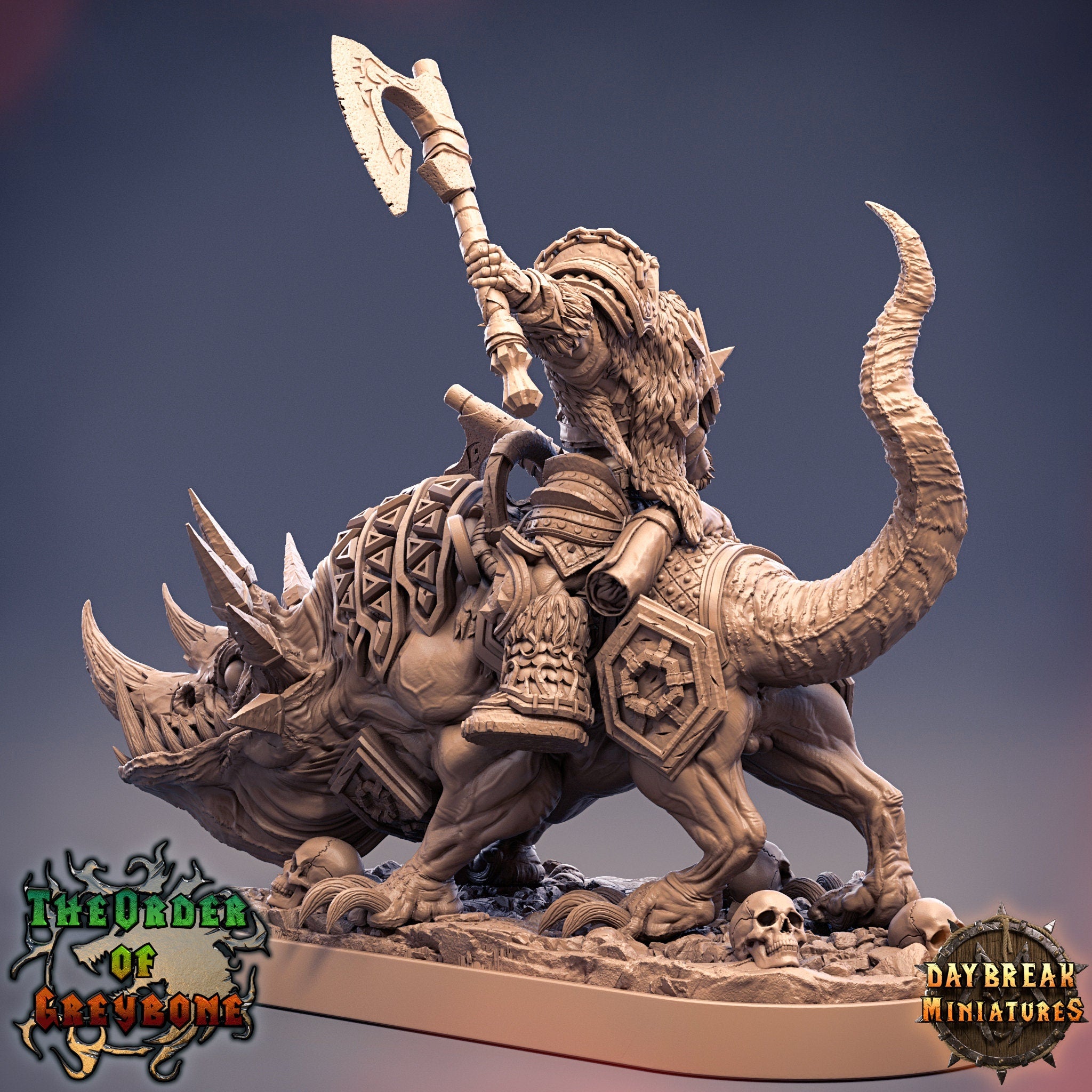 Wild hunters - Balthazar Doublefang on Horned Wolf, The Order of Greybone, daybreak miniatures