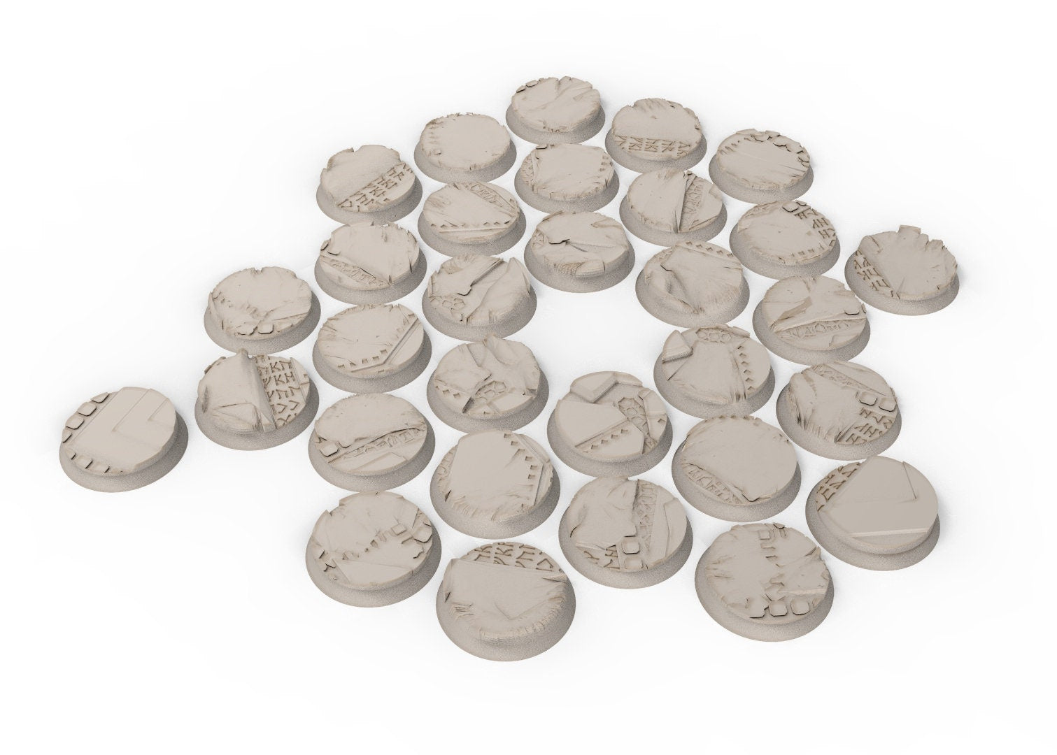 Dwarves - Lot of 25mm to 60mm round bases ruined mine texture usable for LOTR, warhammer 40k, saga, age of sigmar, confrontation, wargame...