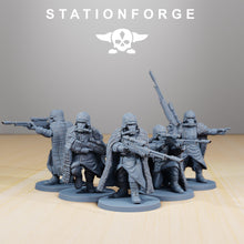 Load image into Gallery viewer, Grimguard - Snipers, mechanized infantry, post apocalyptic empire, usable for tabletop wargame.
