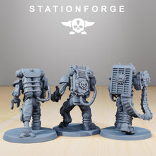 Load image into Gallery viewer, Scavenger Cyborgs, mechanized infantry, post apocalyptic empire, usable for tabletop wargame.
