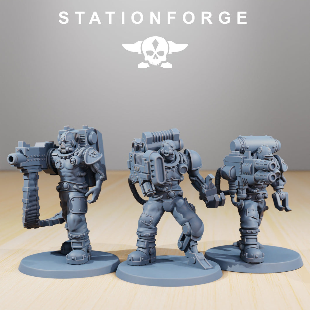 Scavenger Cyborgs, mechanized infantry, post apocalyptic empire, usable for tabletop wargame.
