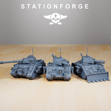 Load image into Gallery viewer, The Grimguard Battle Tank, mechanized infantry, post apocalyptic empire, usable for tabletop wargame.
