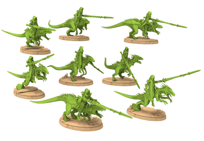 Exotic Elves - Raptor riders, Lost elves on Jurassic planet with spears that shine