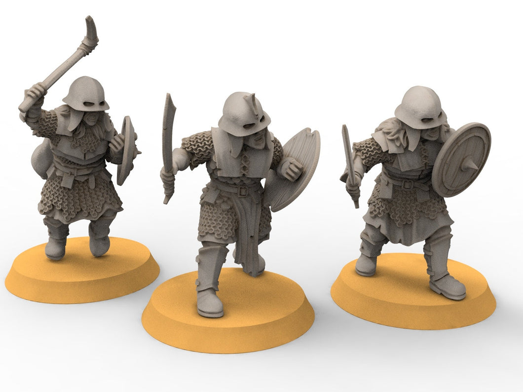 Orcs horde - Orc infantry swords and shields, Orc warriors warband, Middle rings miniatures for wargame D&D, Lotr... Medbury miniatures