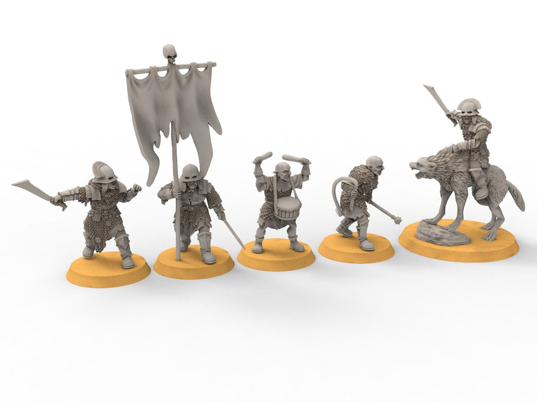 Orc horde - Orc commanders, Orc warriors warband, Middle rings miniatures pour wargame D&D, Lotr... Medbury miniatures