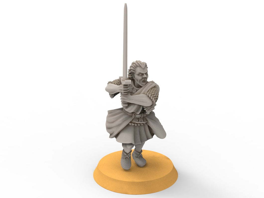 Gandor - Fief levy clansmen Flashing Warrior Leader highlander, minis for wargame D&D, Lotr... Medbury miniatures