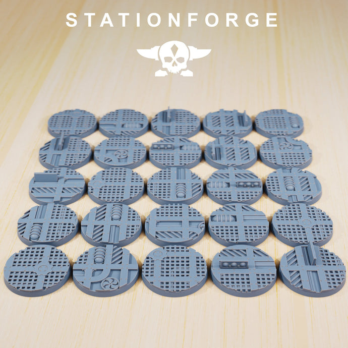 StarShip - Lot of StarShip texture round bases for miniatures, size 25mm, usable for Warmachine, Starfinder and sci-fi wargames.